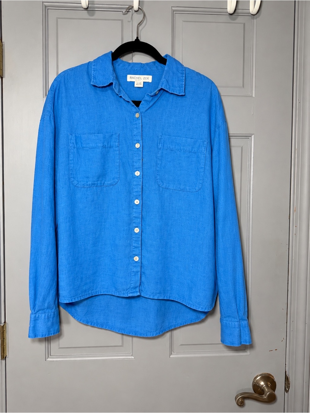 Rachel Zoe Electric Blue linen Button-Down Shirt